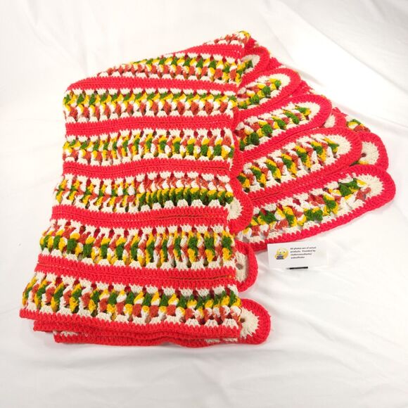 Vintage Handmade Afghan Blanket Crochet Knit Striped 46 x 68 Orange Multi - Picture 4 of 8